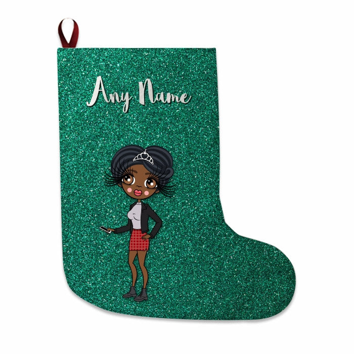 Womens Personalized Christmas Stocking - Green Glitter - Image 4