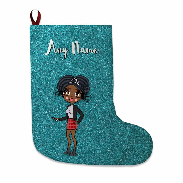 Womens Personalized Christmas Stocking - Light Blue Glitter - Image 2