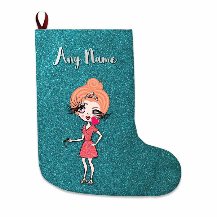 Womens Personalized Christmas Stocking - Light Blue Glitter - Image 3