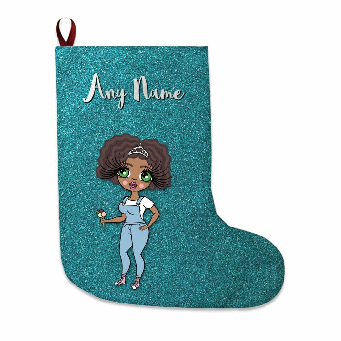 Womens Personalized Christmas Stocking - Light Blue Glitter - Image 1