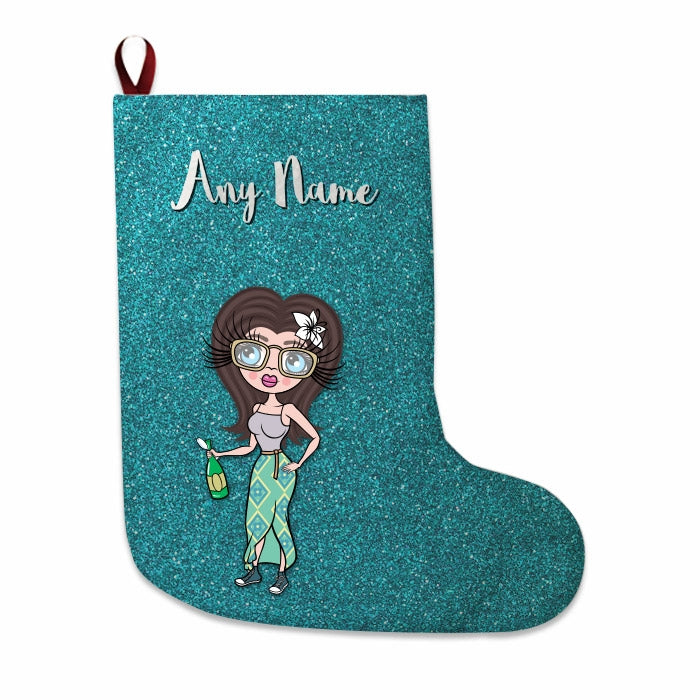 Womens Personalized Christmas Stocking - Light Blue Glitter - Image 4