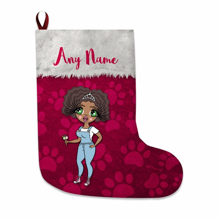 Womens Personalized Christmas Stocking - Paw Print - Image 1