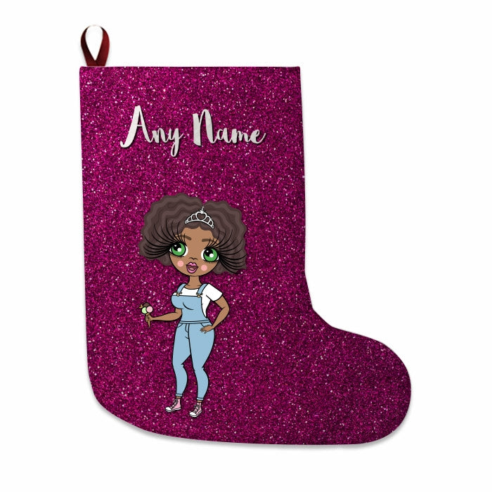 Womens Personalized Christmas Stocking - Pink Glitter - Image 1