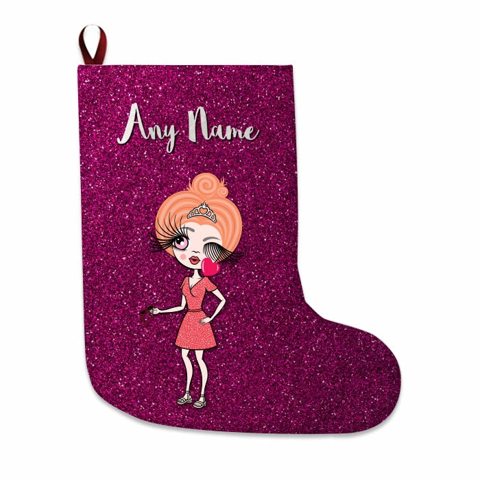 Womens Personalized Christmas Stocking - Pink Glitter - Image 3