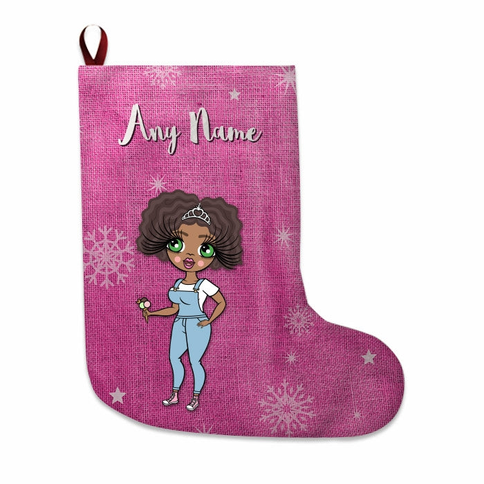 Womens Personalized Christmas Stocking - Pink Jute - Image 1