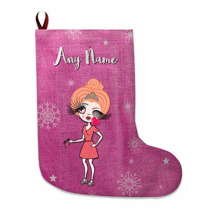 Womens Personalized Christmas Stocking - Pink Jute - Image 4