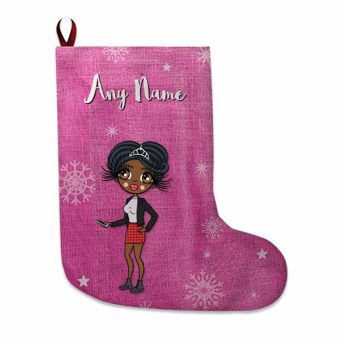 Womens Personalized Christmas Stocking - Pink Jute - Image 3
