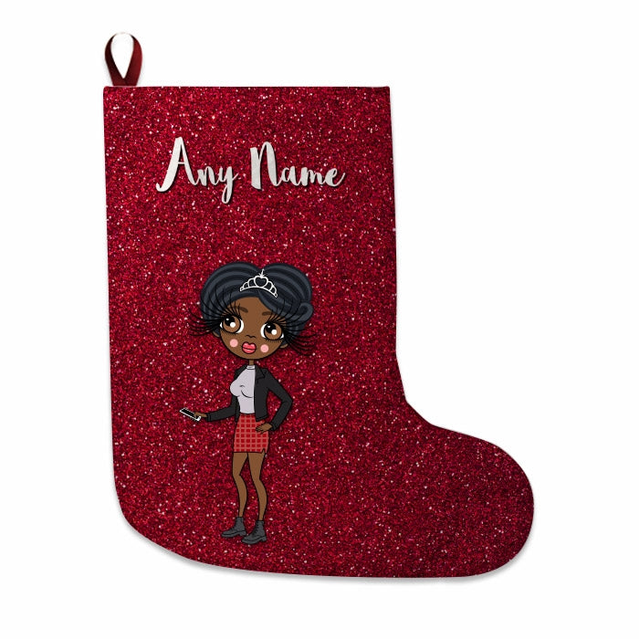 Womens Personalized Christmas Stocking - Red Glitter - Image 1