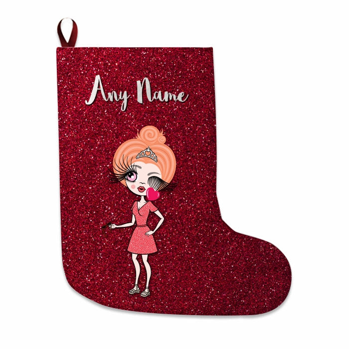 Womens Personalized Christmas Stocking - Red Glitter - Image 3