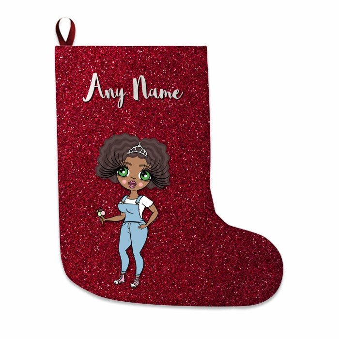 Womens Personalized Christmas Stocking - Red Glitter - Image 2