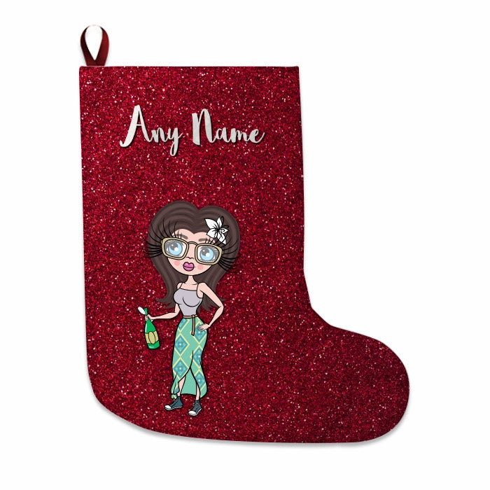 Womens Personalized Christmas Stocking - Red Glitter - Image 4