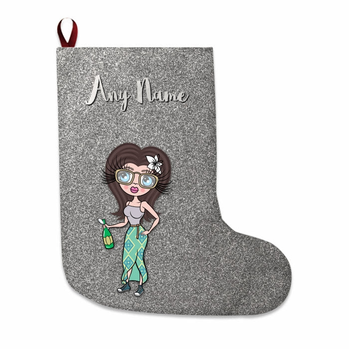 Womens Personalized Christmas Stocking - Silver Glitter - Image 1