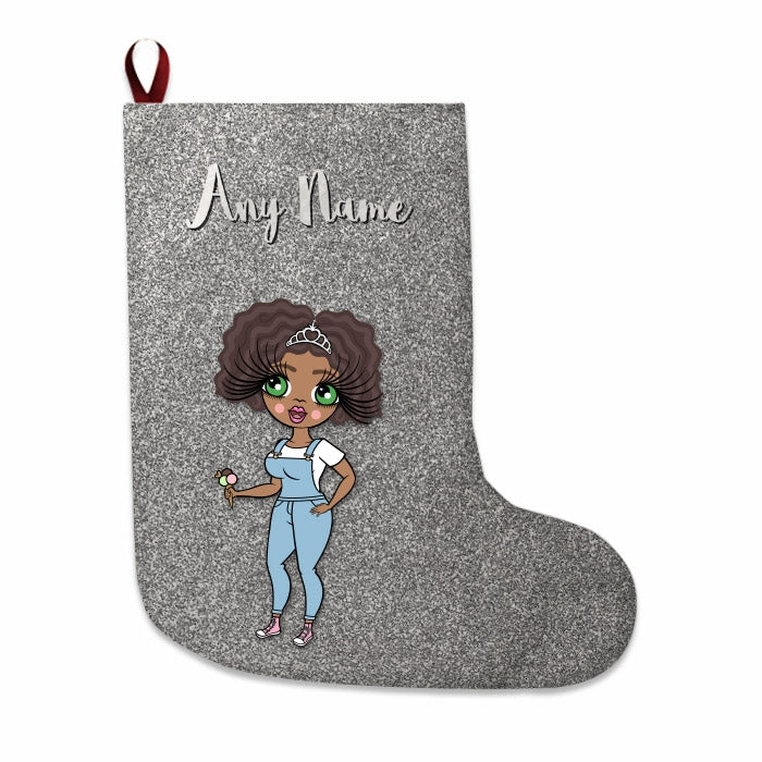Womens Personalized Christmas Stocking - Silver Glitter - Image 3