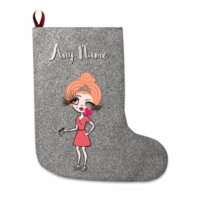 Womens Personalized Christmas Stocking - Silver Glitter - Image 2