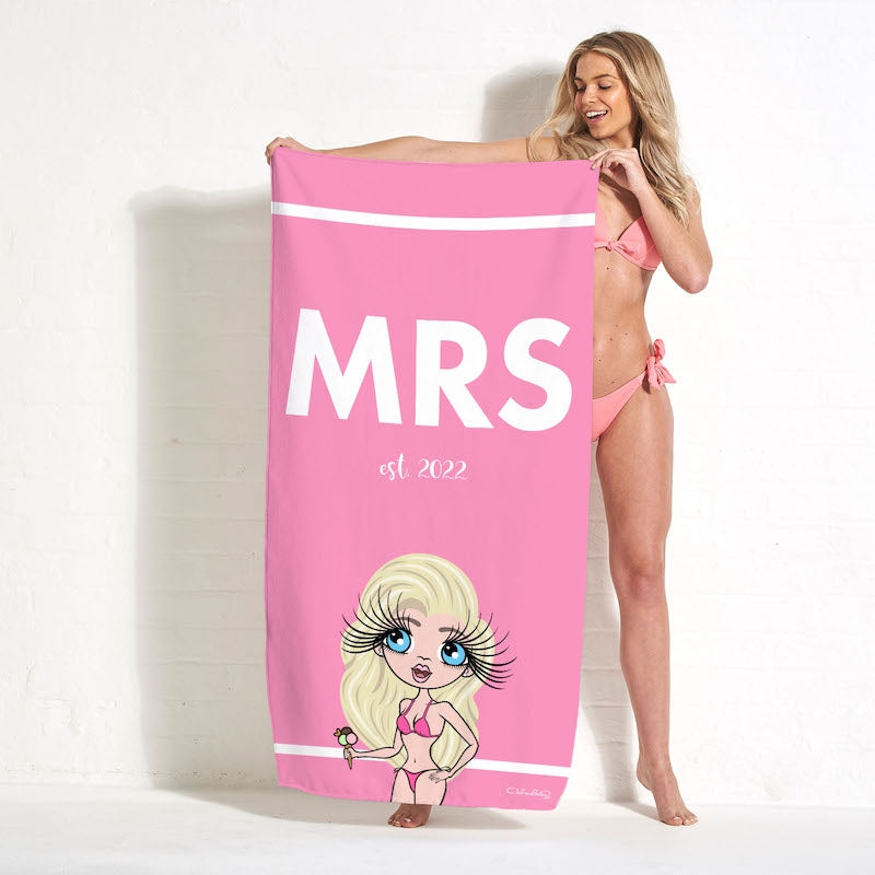 ClaireaBella Bold Matching Mrs Pink Stripe Beach Towel - Image 2