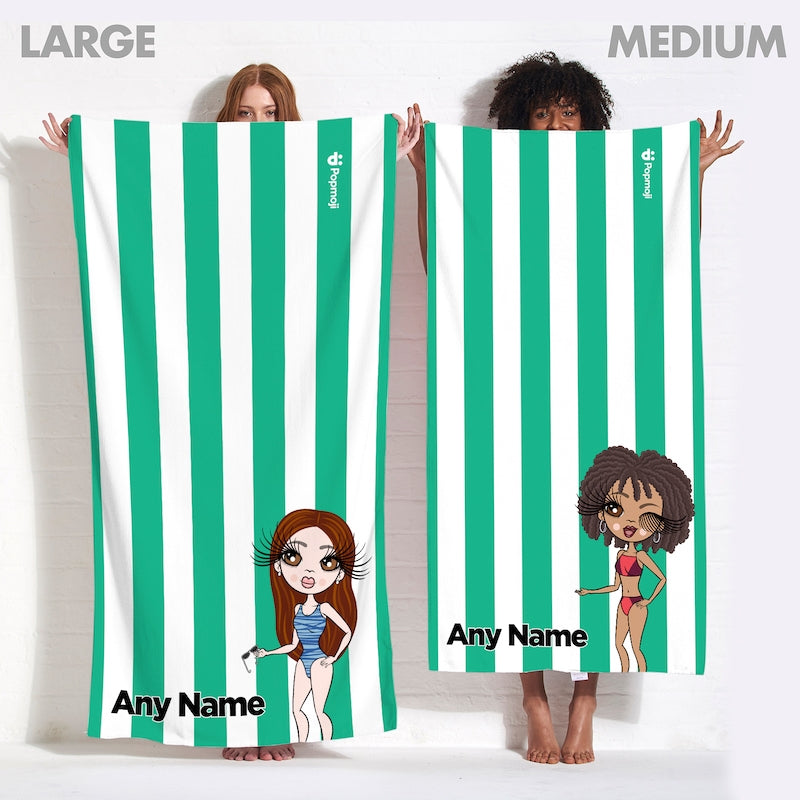 ClaireaBella Personalized Green Stripe Beach Towel - Image 3