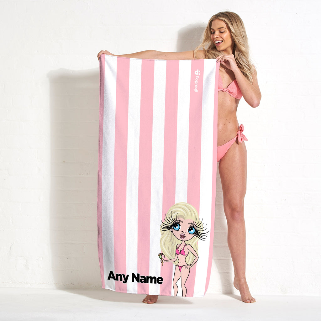 ClaireaBella Personalized Light Pink Stripe Beach Towel - Image 1
