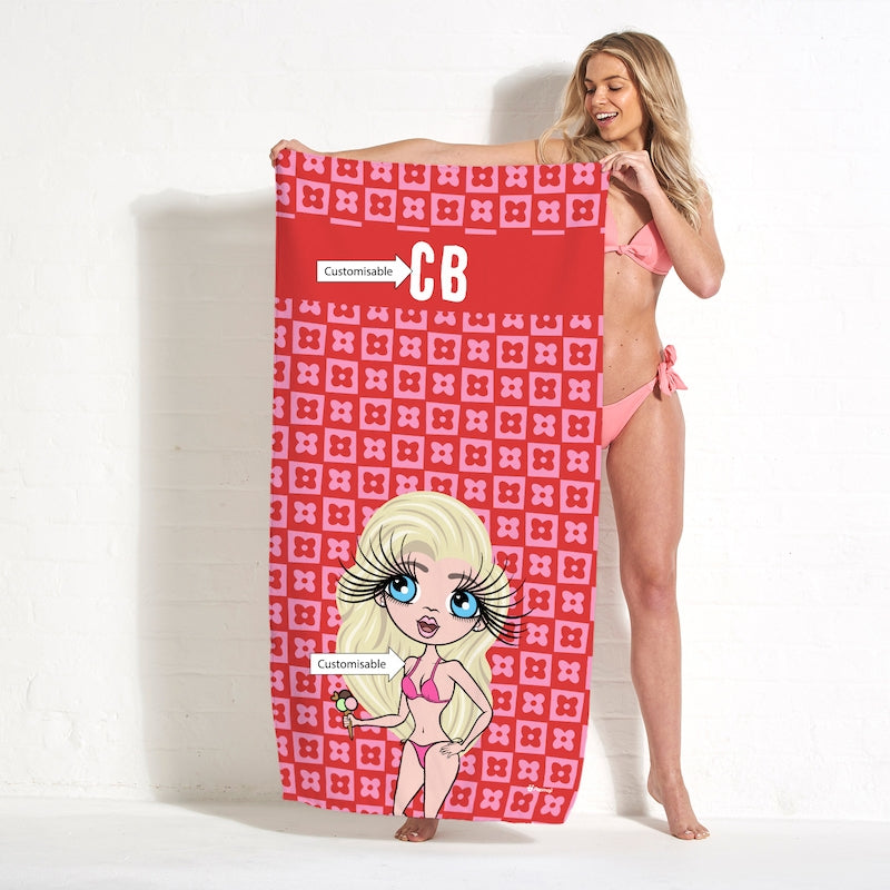 ClaireaBella Personalized Checkered Flower Beach Towel - Image 3