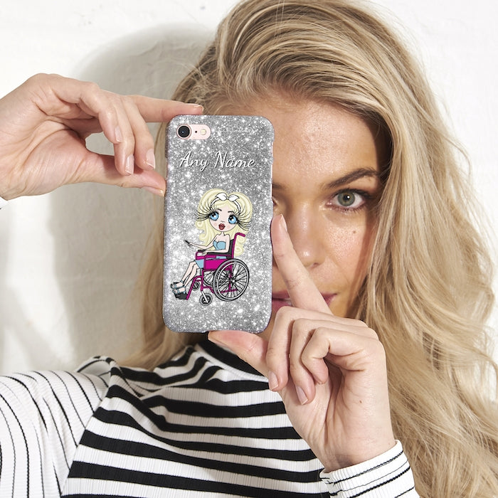 ClaireaBella Wheelchair Personalized Glitter Effect Phone Case - Silver - Image 1