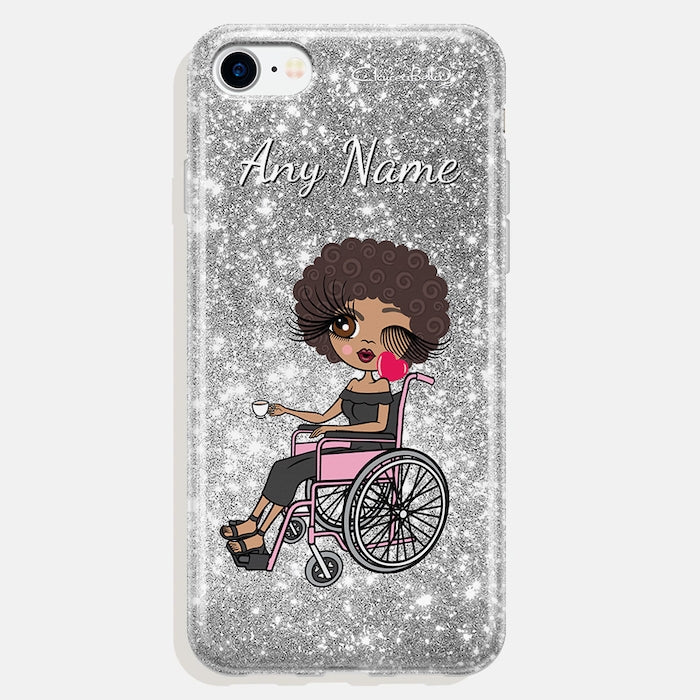 ClaireaBella Wheelchair Personalized Glitter Effect Phone Case - Silver - Image 3