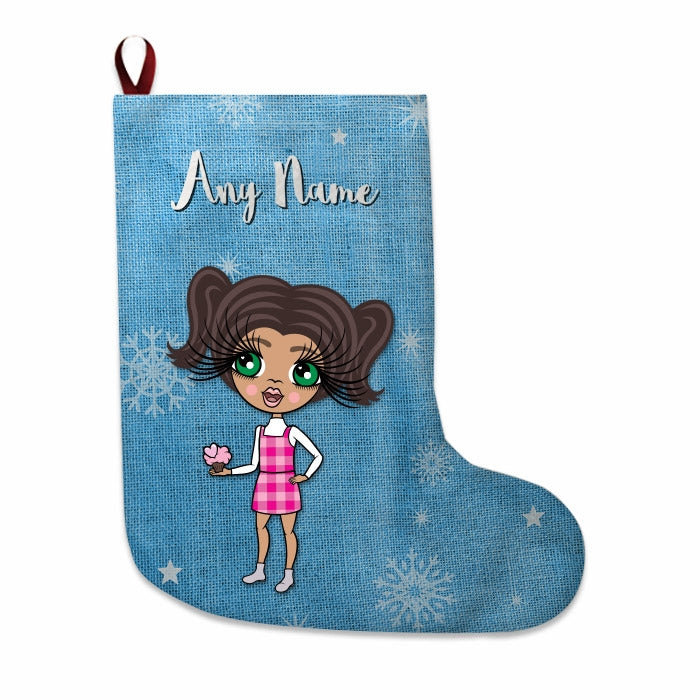 Girls Personalized Christmas Stocking - Blue Jute - Image 1