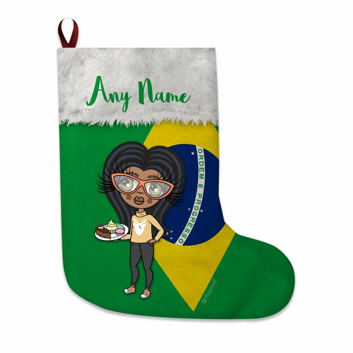 Girls Personalized Christmas Stocking - Brazilian Flag - Image 1