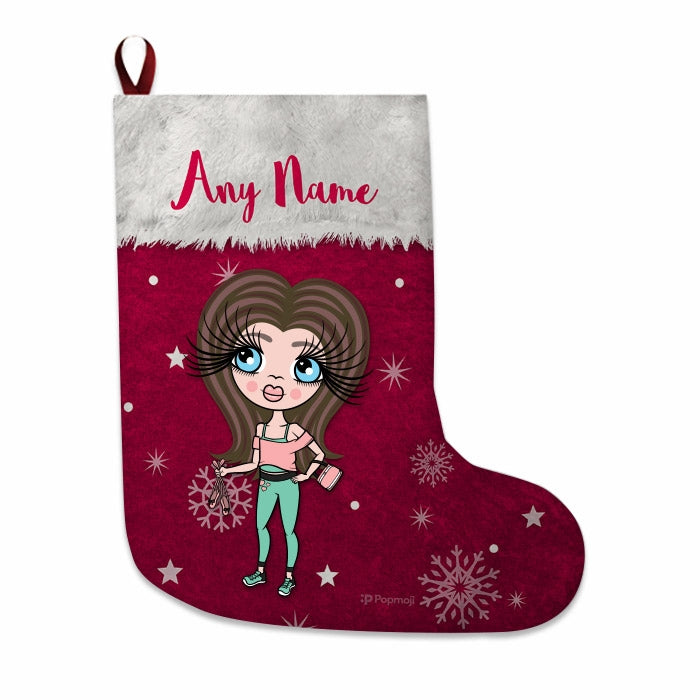 Girls Personalized Christmas Stocking - Classic Red Snowflake - Image 2