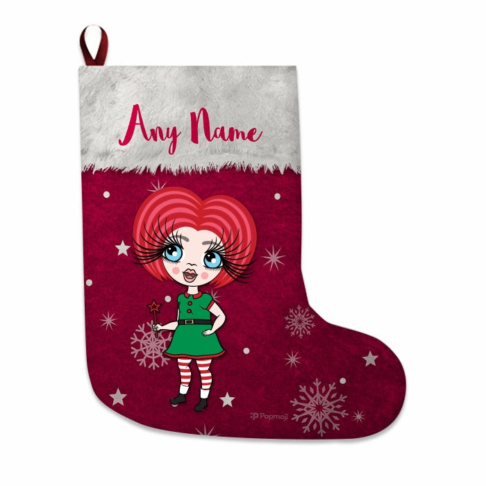 Girls Personalized Christmas Stocking - Classic Red Snowflake - Image 1