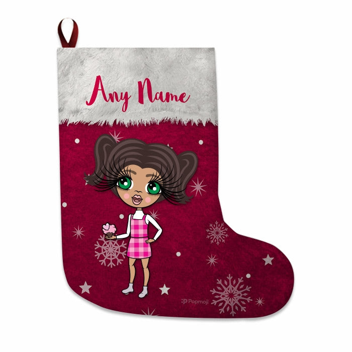 Girls Personalized Christmas Stocking - Classic Red Snowflake - Image 3