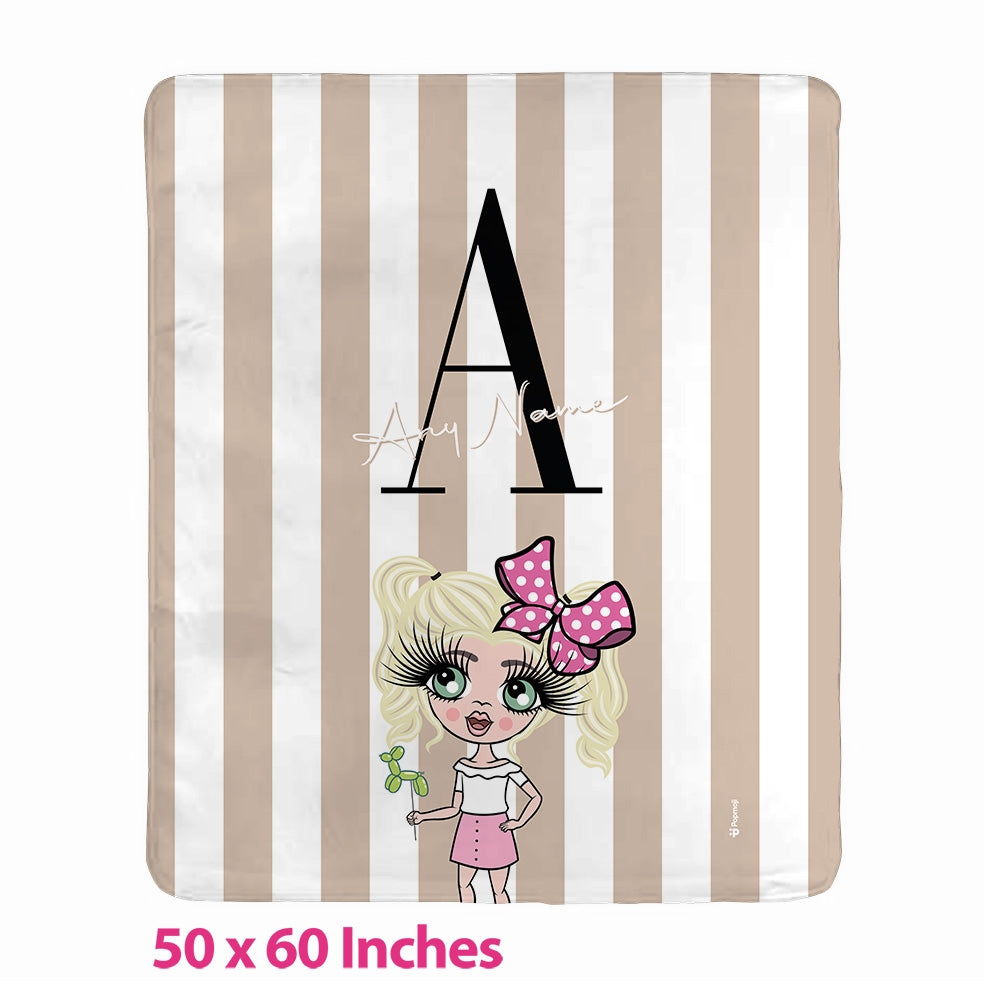 Girls Lux Initial Stripe Fleece Blanket - Image 1