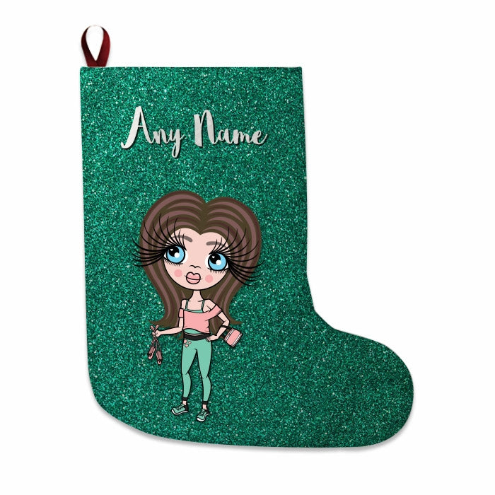 Girls Personalized Christmas Stocking - Green Glitter - Image 2