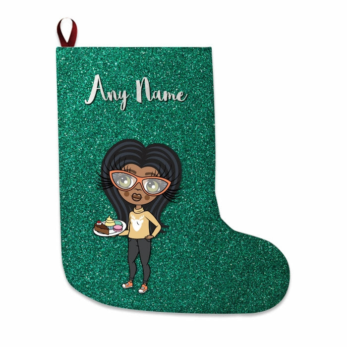 Girls Personalized Christmas Stocking - Green Glitter - Image 1