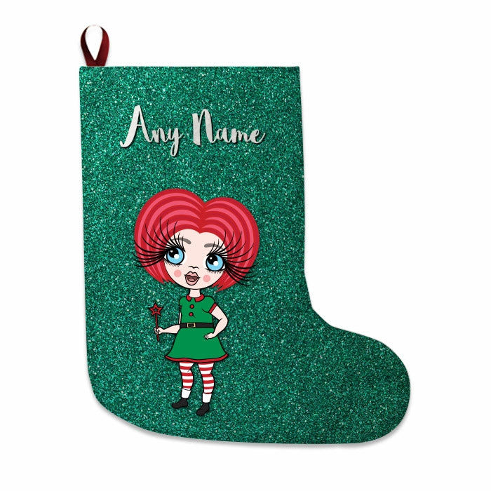 Girls Personalized Christmas Stocking - Green Glitter - Image 3