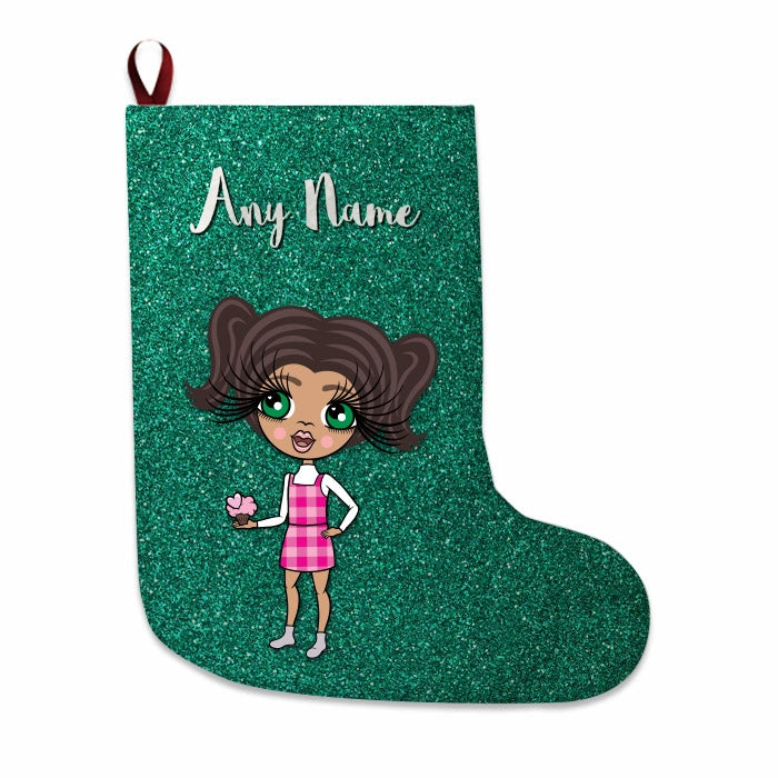 Girls Personalized Christmas Stocking - Green Glitter - Image 4