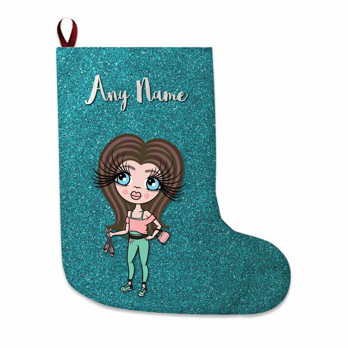 Girls Personalized Christmas Stocking - Light Blue Glitter - Image 4