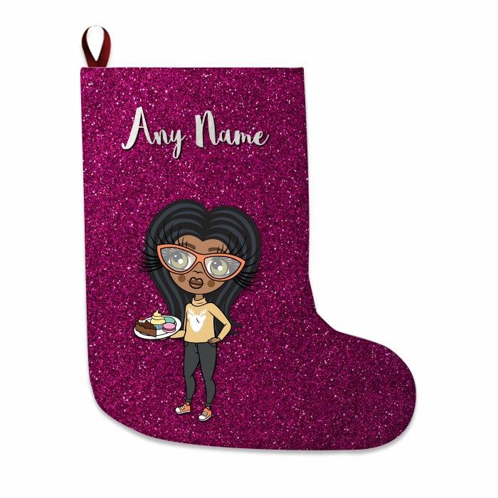 Girls Personalized Christmas Stocking - Pink Glitter - Image 3