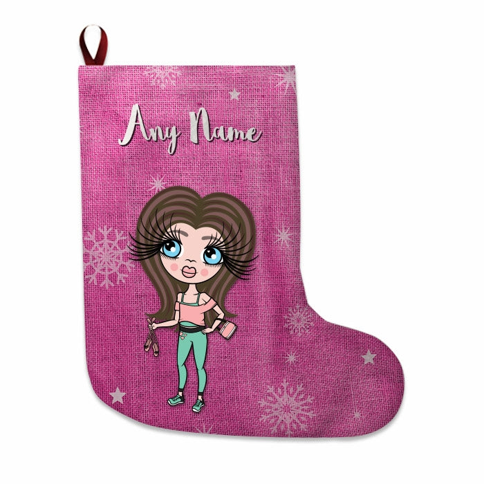 Girls Personalized Christmas Stocking - Pink Jute - Image 2