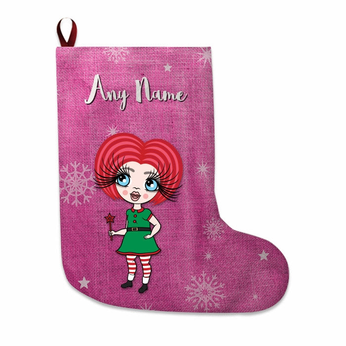 Girls Personalized Christmas Stocking - Pink Jute - Image 3