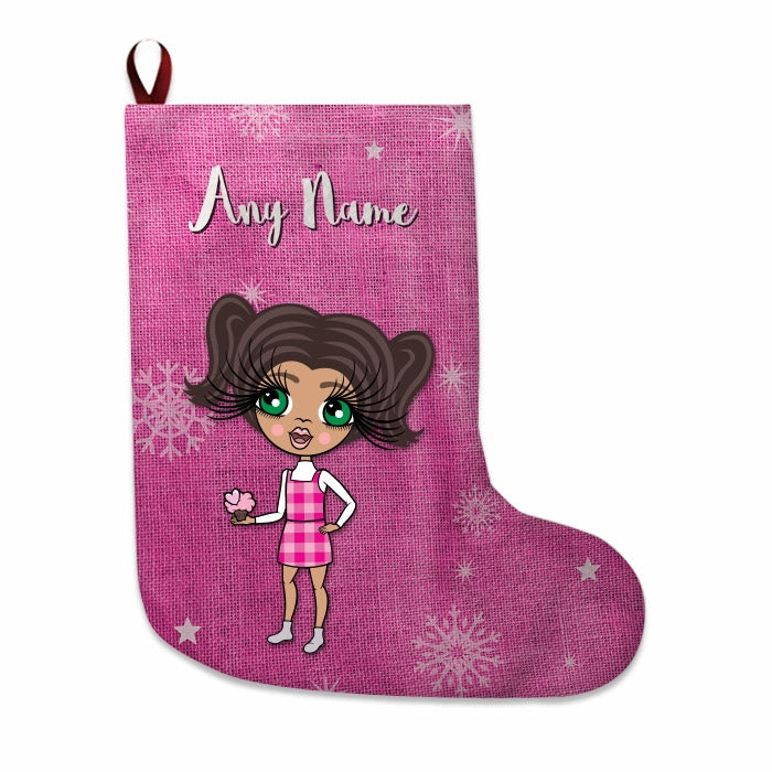 Girls Personalized Christmas Stocking - Pink Jute - Image 4