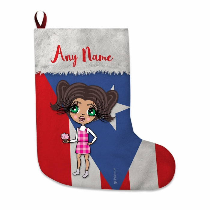 Girls Personalized Christmas Stocking - Puerto Rican Flag - Image 1