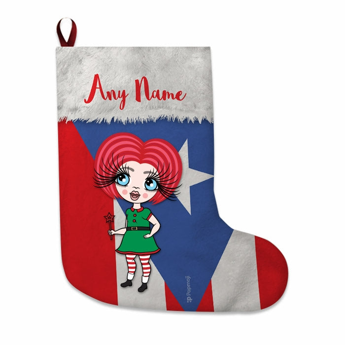 Girls Personalized Christmas Stocking - Puerto Rican Flag - Image 2