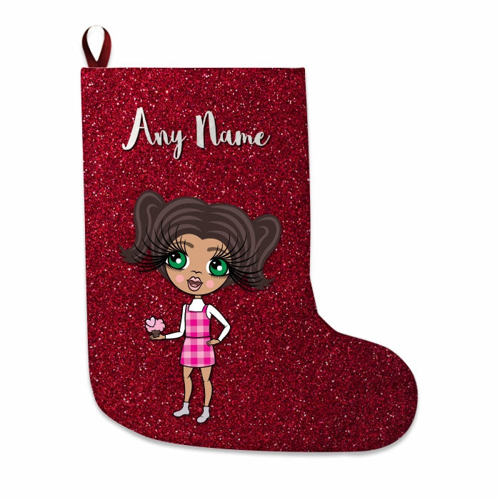 Girls Personalized Christmas Stocking - Red Glitter - Image 2