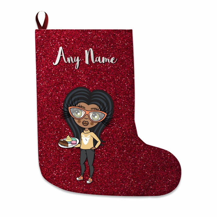 Girls Personalized Christmas Stocking - Red Glitter - Image 3