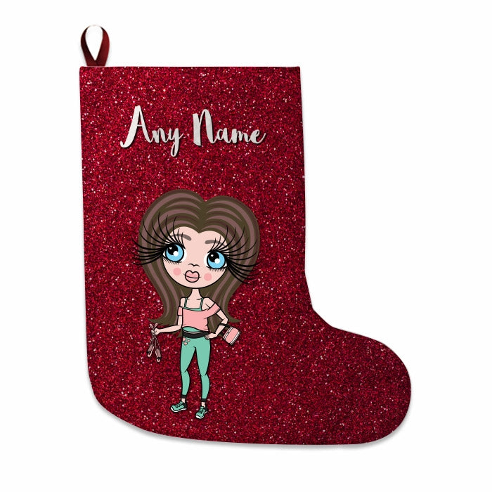 Girls Personalized Christmas Stocking - Red Glitter - Image 4