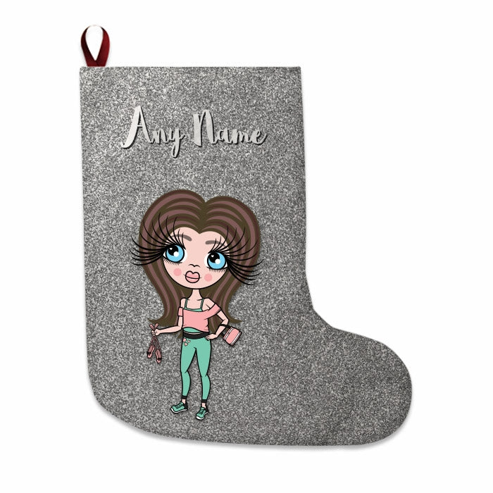 Girls Personalized Christmas Stocking - Silver Glitter - Image 2