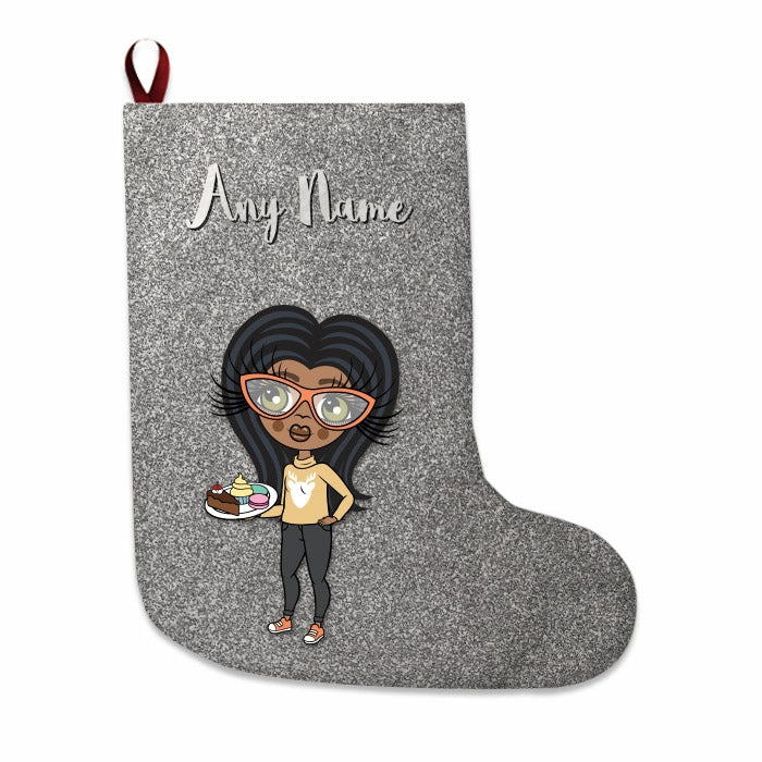 Girls Personalized Christmas Stocking - Silver Glitter - Image 3