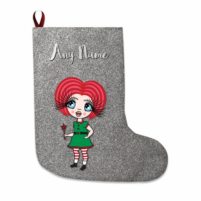 Girls Personalized Christmas Stocking - Silver Glitter - Image 1