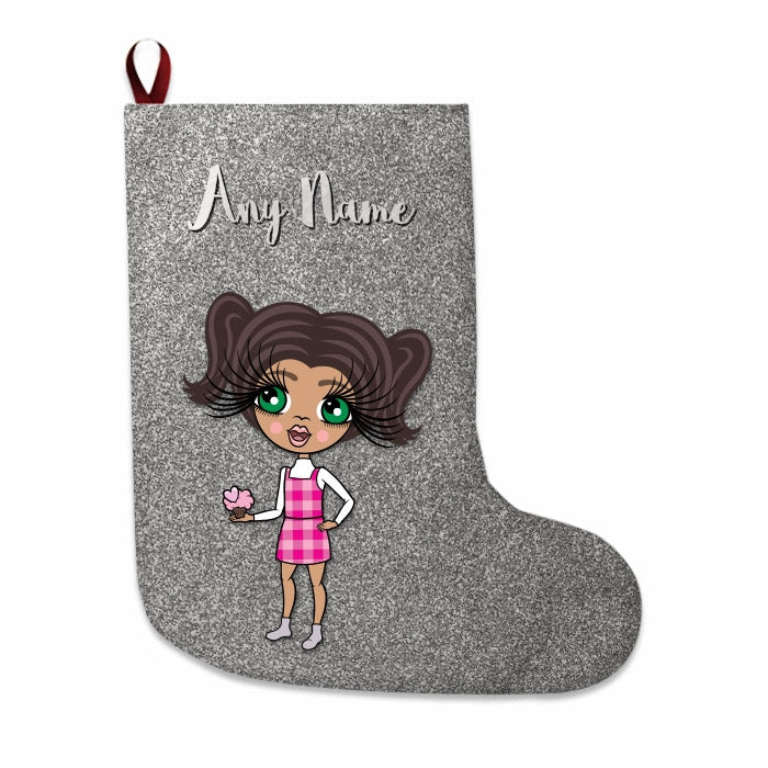 Girls Personalized Christmas Stocking - Silver Glitter - Image 4