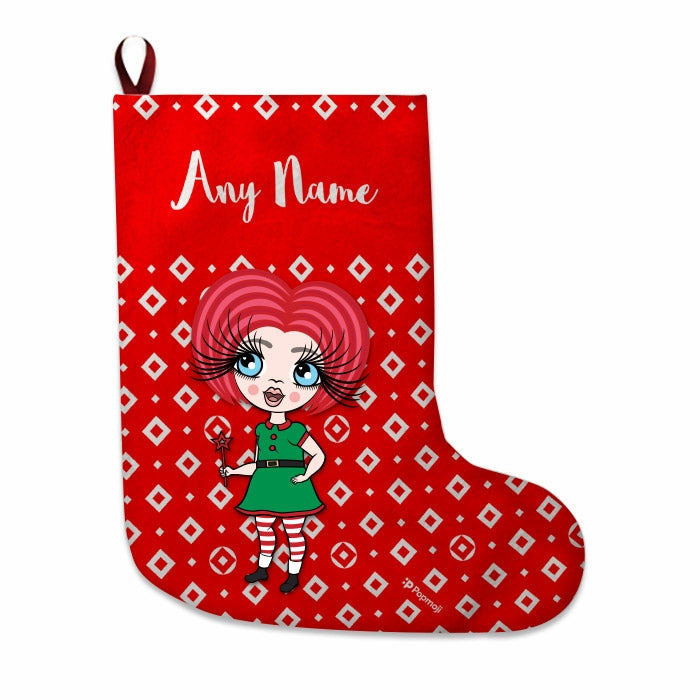 Girls Personalized Christmas Stocking - Diamonds Pattern - Image 1