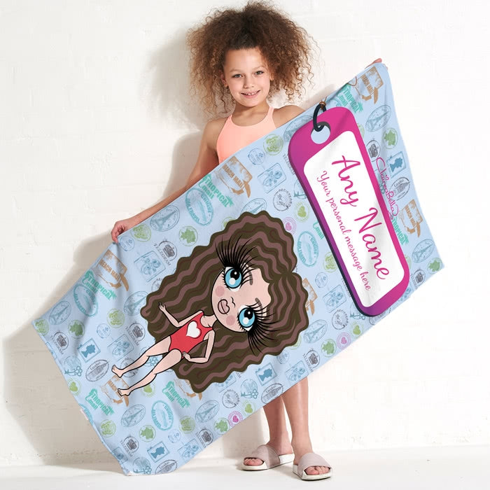 ClaireaBella Girls Travel Stamp Beach Towel - Image 1